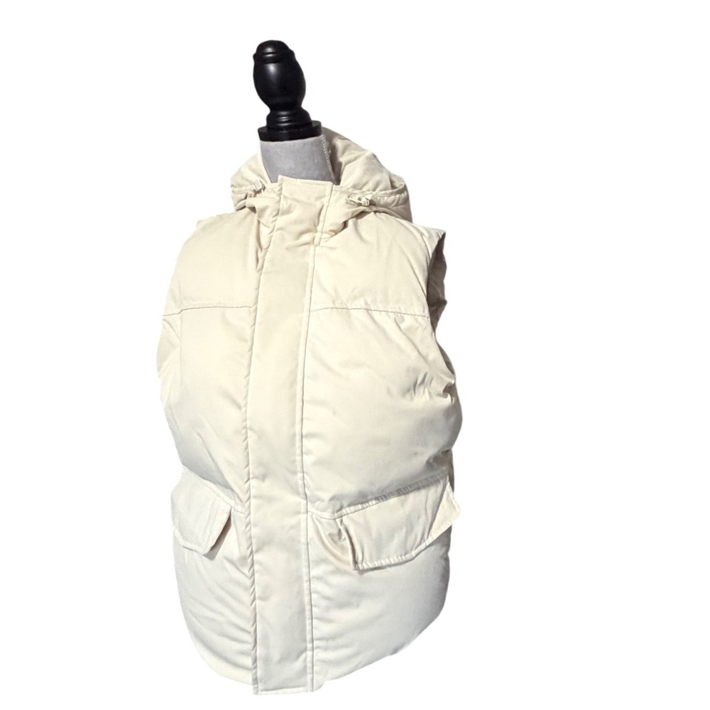 Zara Womens Hooded Puffer Vest Cream Off-White Sleeveless Quilted Jacket Small